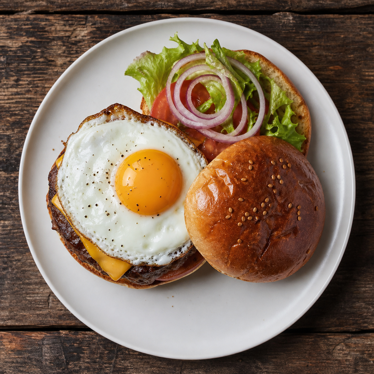 Saftig burger med spejlæg