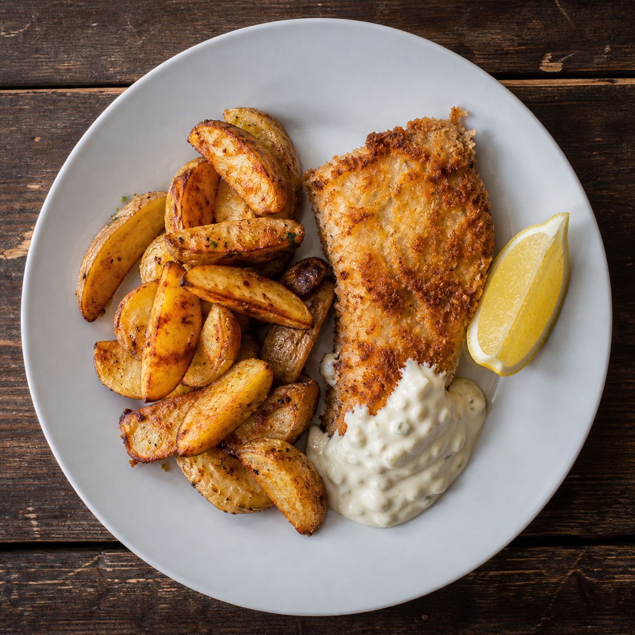 Fiskefilet med tatarsauce og ovnbagte kartofler