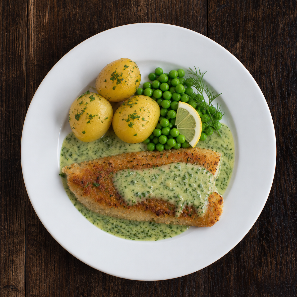 Fiskefileter med grøn sauce