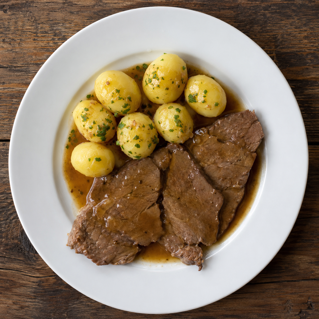 Mørbrad i fad med kartoffelbund