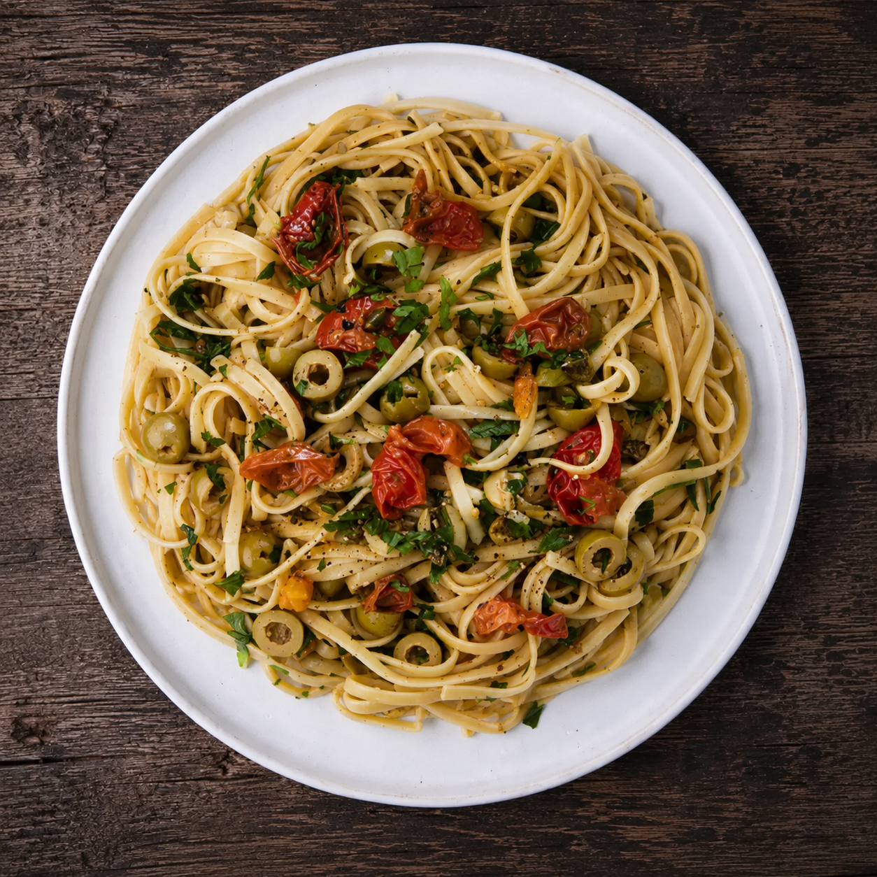 Pasta puttanesca med tomater