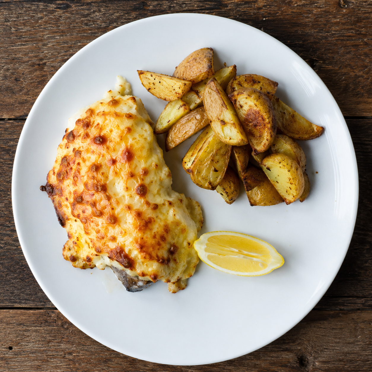 Ostegratineret fisk med ovnkartofler