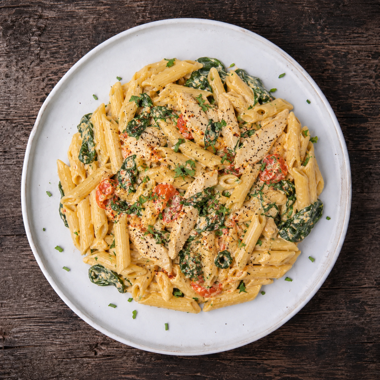 Pasta med kylling i spicy cremet
