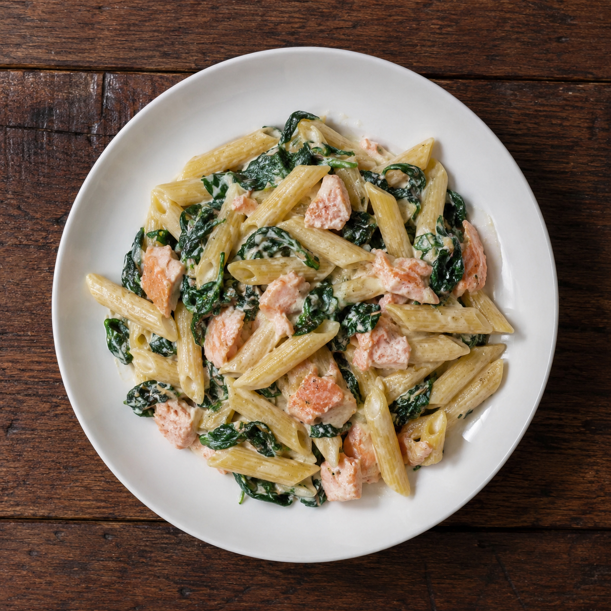 Pasta med laks og spinat
