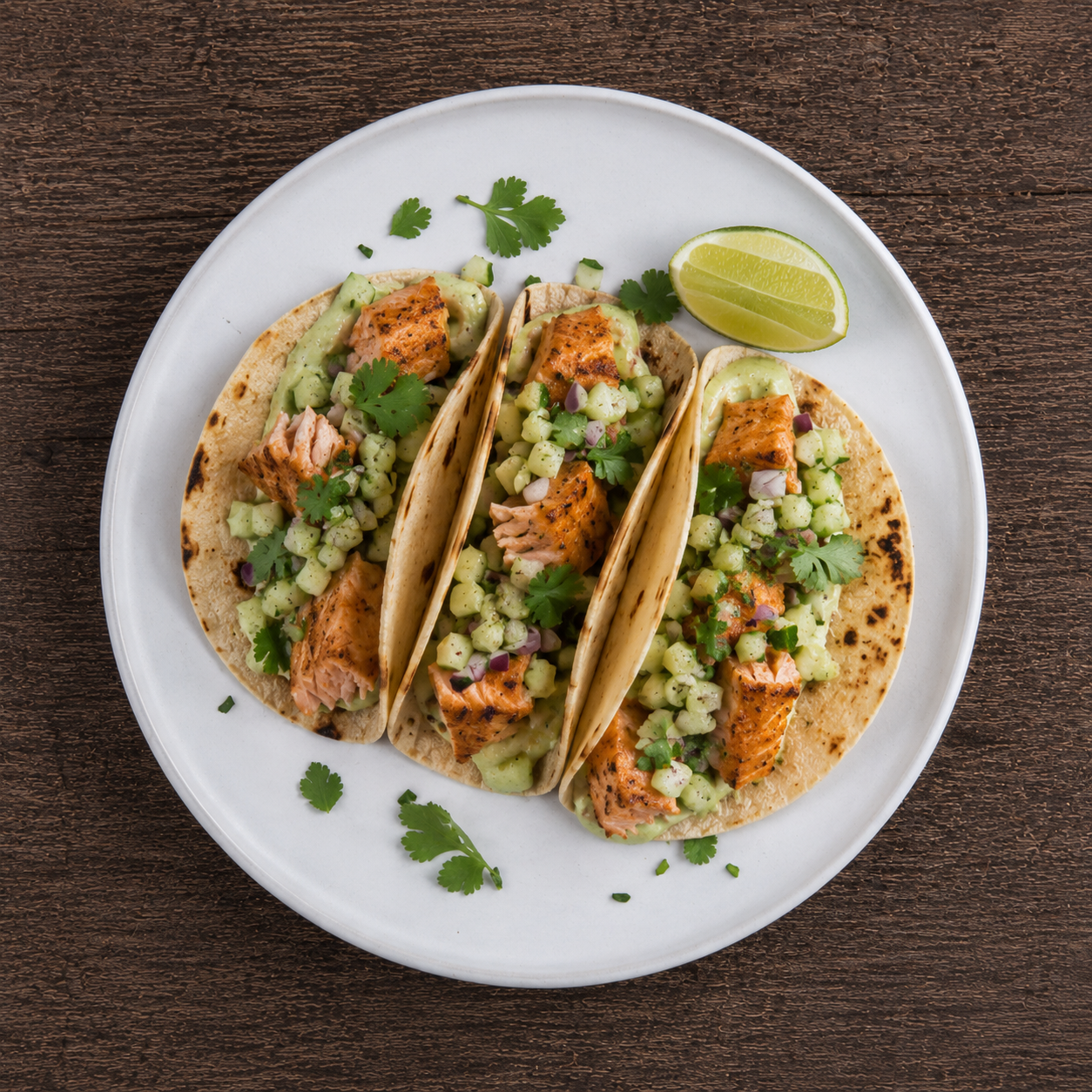 Tacos med grillet laks og agurkesalsa