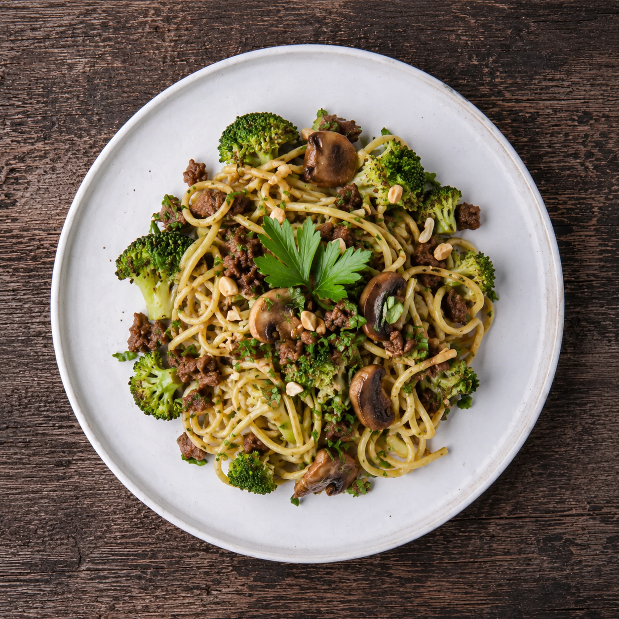 Wokret med hakket kød og broccoli
